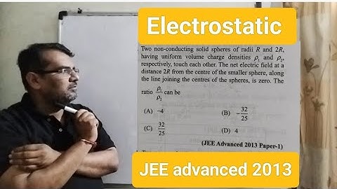 Two non conducting solid spheres of radii R and 2R having uniform volume charge densities P1 and P2