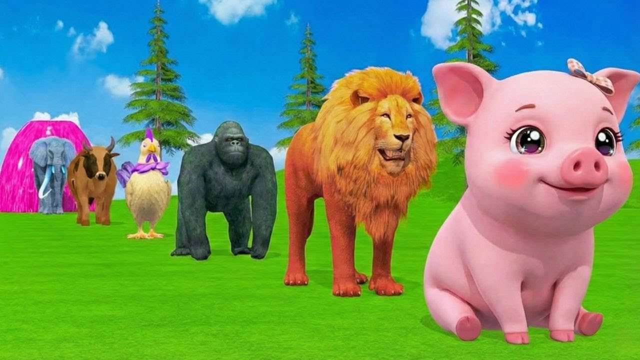 Long Slide Game with Cow Elephant Gorilla Hippopotamus Tiger 3d Animal Game Funny 3d Animals