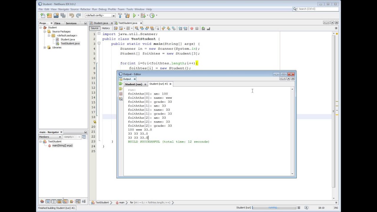 Java Student2 (Student array, with an array of double[] grades) - YouTube
