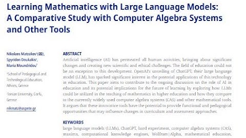 20  Matzakos, N , Doukakis, S , & Moundridou, M  2023  Learning Mathematics with Large Language Mode