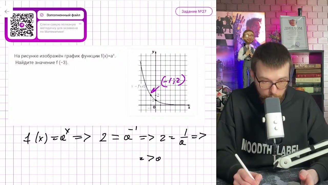 На рисунке изображён график функции вида f(x)=a^x. Найдите значение f(-3) - №
