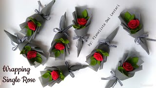 Wrapping single flower felt rose bouquet | Cara membungkus bunga mawar flanel single