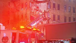 Firefighters searching for anyone trapped after corner of New York apartment building collapses