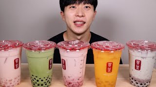 ASMR Gongcha Bubble tea (Peach, green tea, strawberry, mango, mint chocolate) MUKBANG EATING SOUND