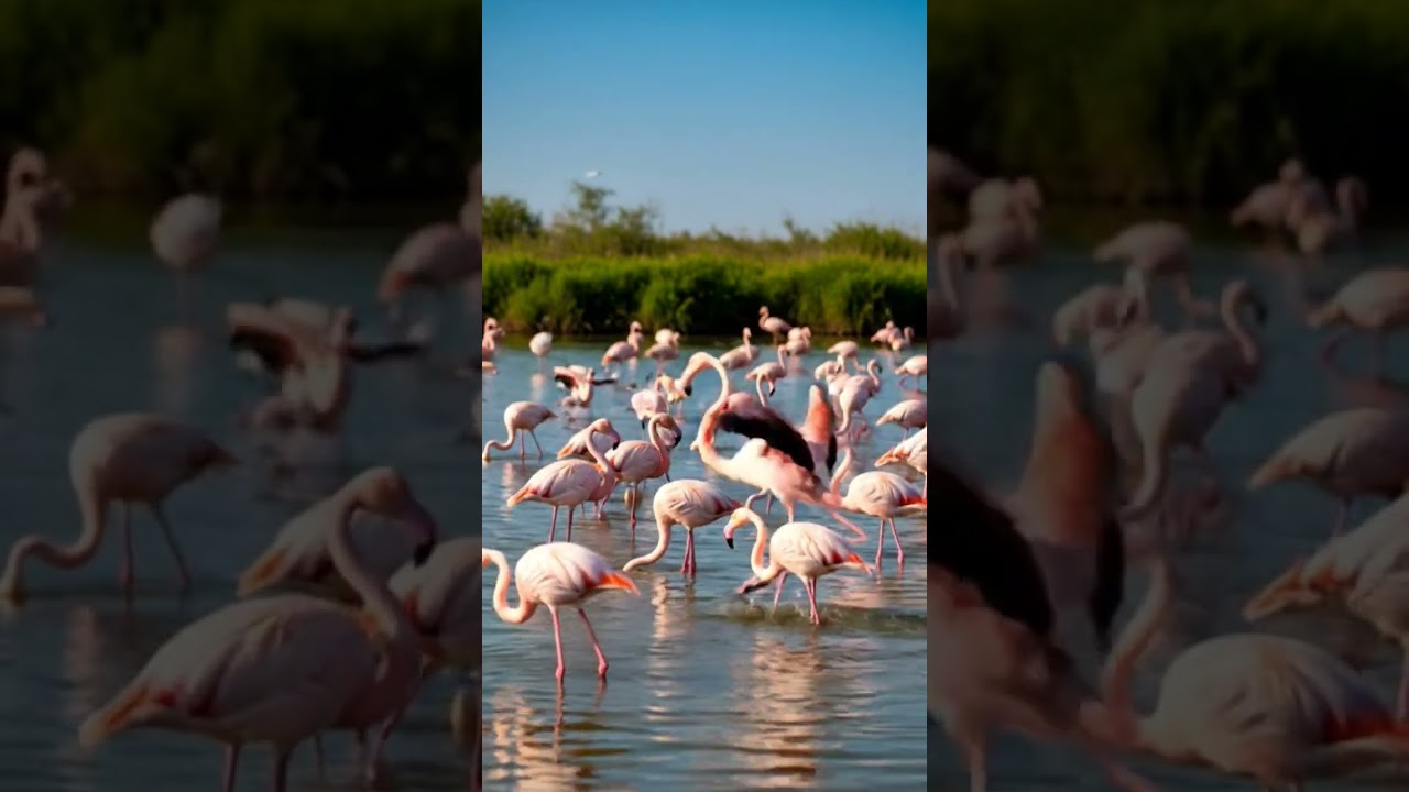 Flamingo bird catching fish