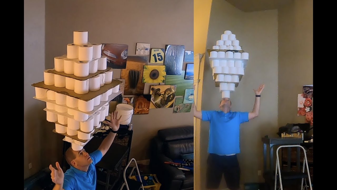 101 Rolls of Toilet Paper Balanced on the Head World Record YouTube