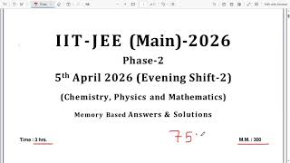 JEE Main 2026 (Second Attempt) LIVE Paper Discussion 🔥 Shift 1 - 5th April 2026 ⚡
