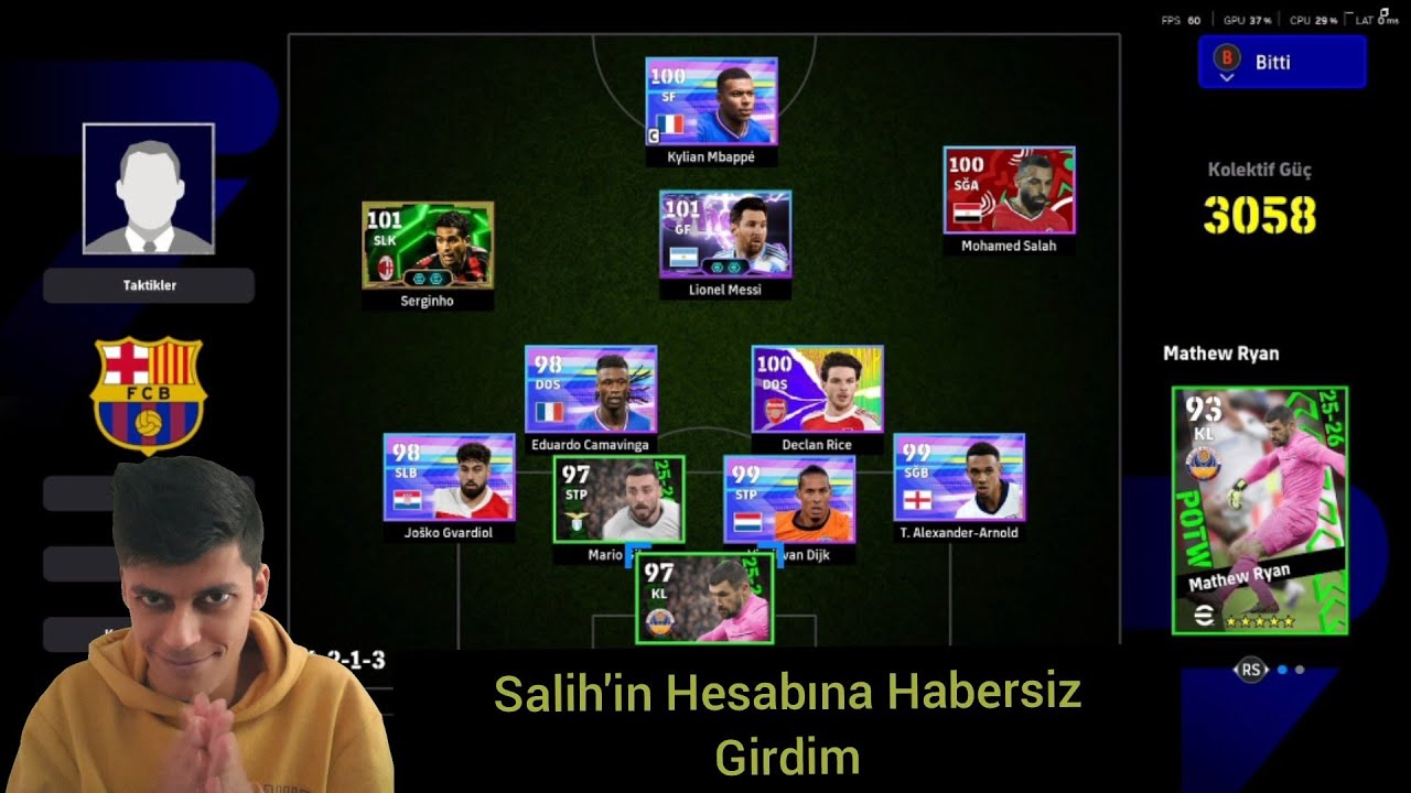 Salih'in Hesabına Gizlice Girdim ( Efootball Pc )