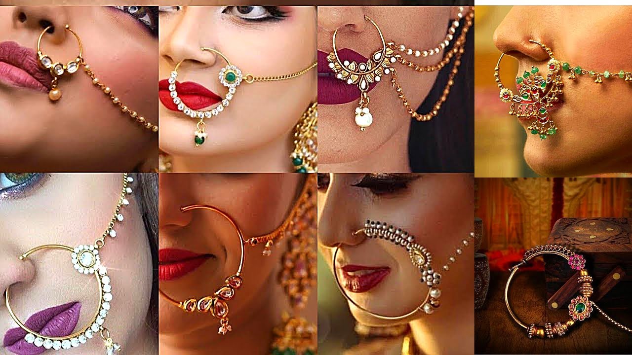 Indian Nose Ring Nath/Non Pierced Gold Plat Fake Nose Hoop Chain Jewellery  By Zevar. | Indian nose ring, Chains jewelry, Nose ring