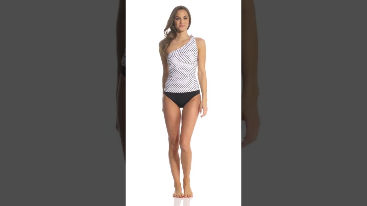 Lauren Ralph Lauren City Stripe One Shoulder Tankini Top | SwimOutlet.com