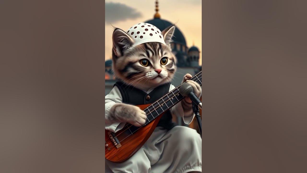 Eccentric Cat Playing Ukulele in Front of Mosque! Melodious Voice Makes You Goosebumps 😻🎶"#shorts