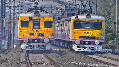 Different looking Old 12 Coach EMU local Trains crossing at Balagarh Station | Eastern Railways