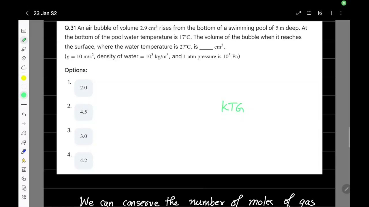 KTG: Air Bubble Volume in Swimming Pool | JEE Mains 2026 Solution | 23 Jan Shift 2