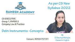 CS Executive | Company Law | Debt Instruments - Concepts class in English By CS Soumya Mahajan