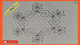 19 to 10 dots flower design rangoli