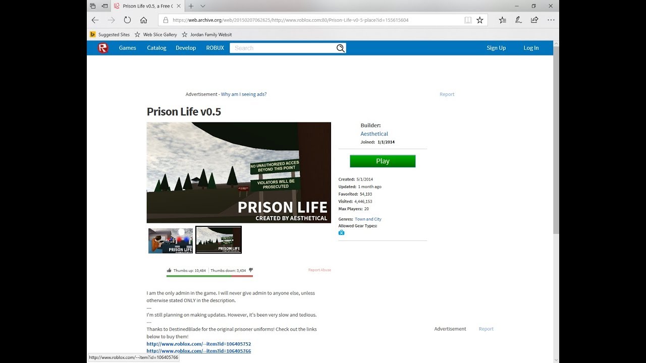 Prison Life Version 0 5 Roblox Youtube - roblox 2014 version