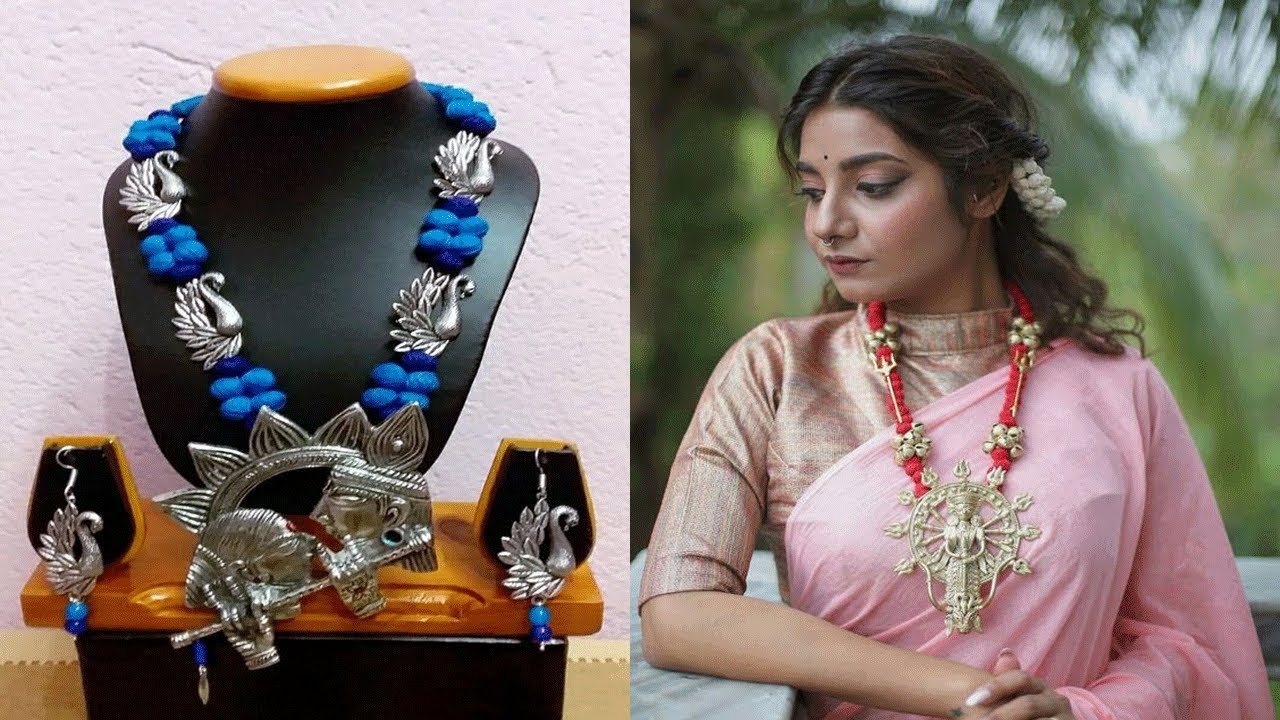 Oxidized German Silver Necklaces Designs Ideas For Sari||Oxidized German Silver Thread Necklaces