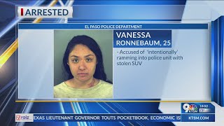 Woman rams police unit with stolen vehicle