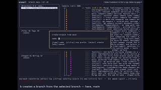 Create and switch git branches in gg — the terminal git client