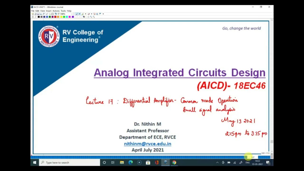 Lecture 17 Differential Amplifier Common mode response and small-signal analysis | Unit 1
