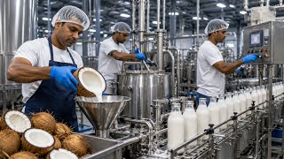 Inside a Coconut Milk Factory 🥥 | How Coconuts Are Turned into Creamy Milk (Full Process)