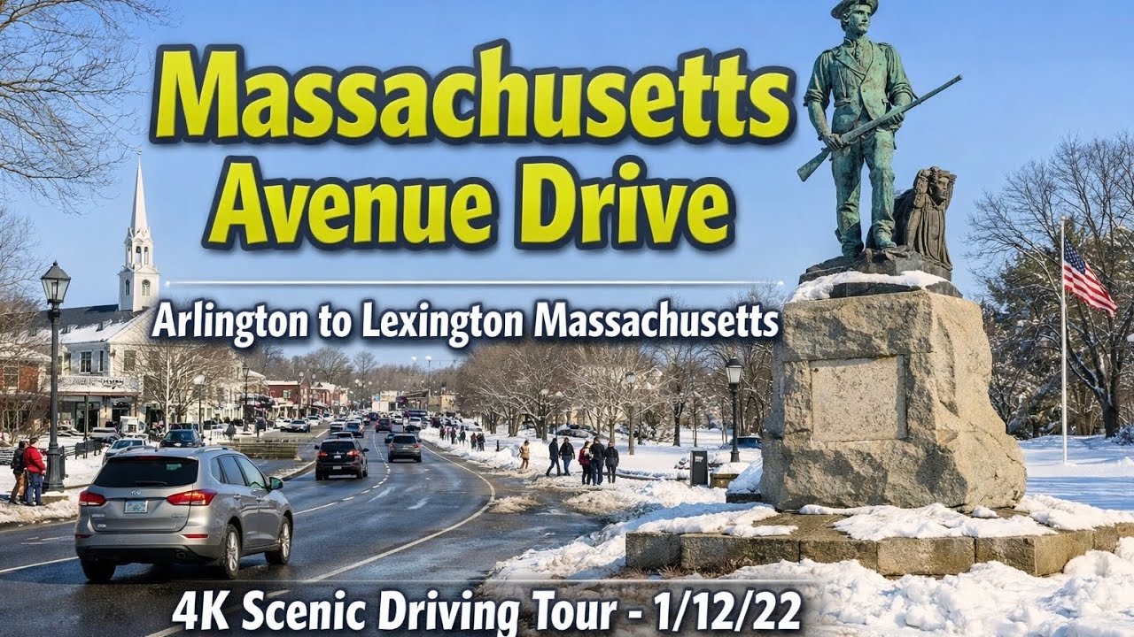 🚗 Massachusetts Avenue Drive | Arlington to Lexington Massachusetts | 4K Scenic Tour - 1/12/22