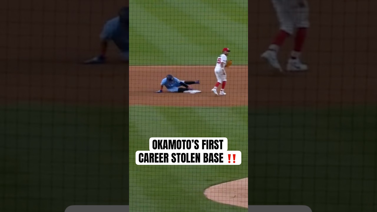 Kazuma Okamoto records his FIRST career Major League stolen base 💨😳 #MLB #Toronto #BlueJays