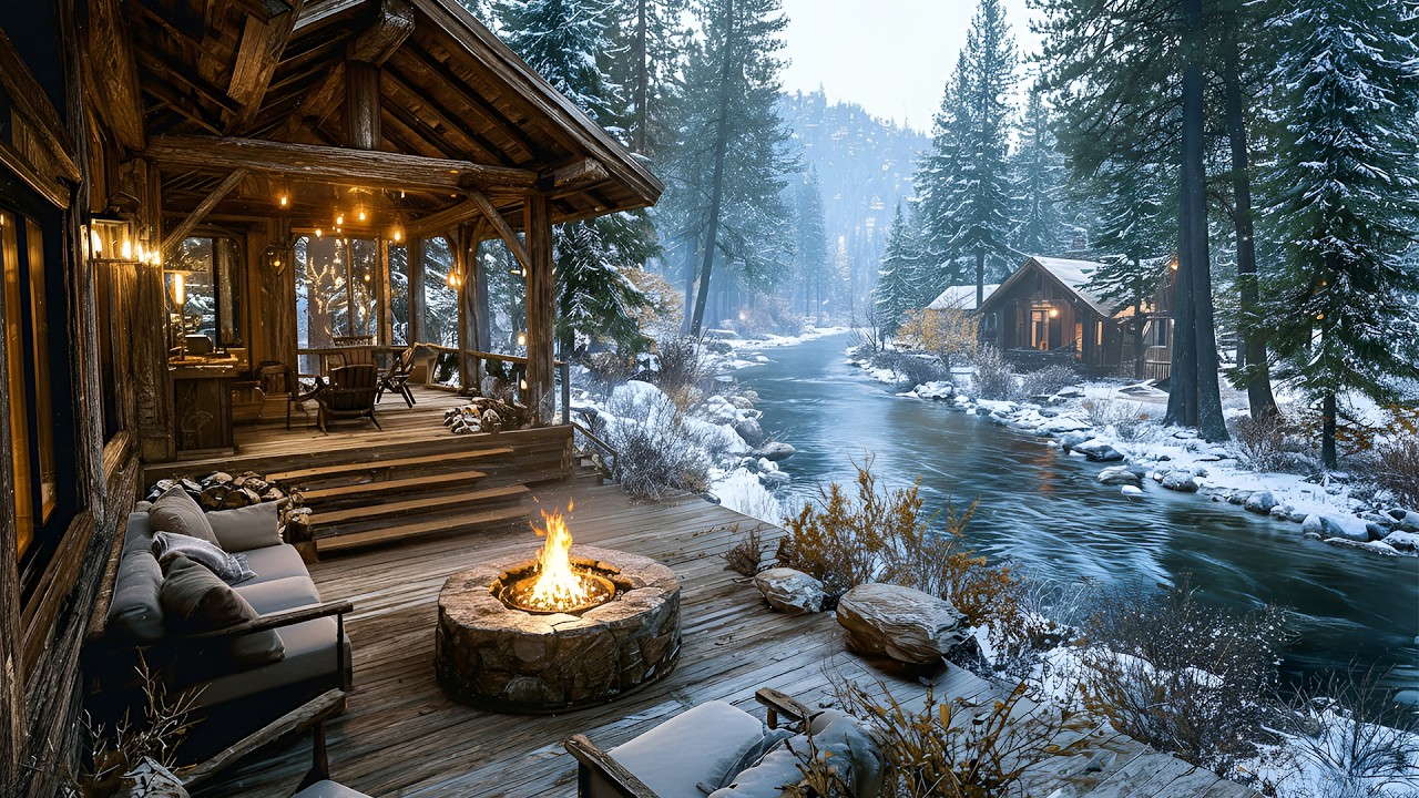Cozy Winter Cabin Vibes - Warm Fire Pit & Calming Nature Sounds for Deep Relaxation