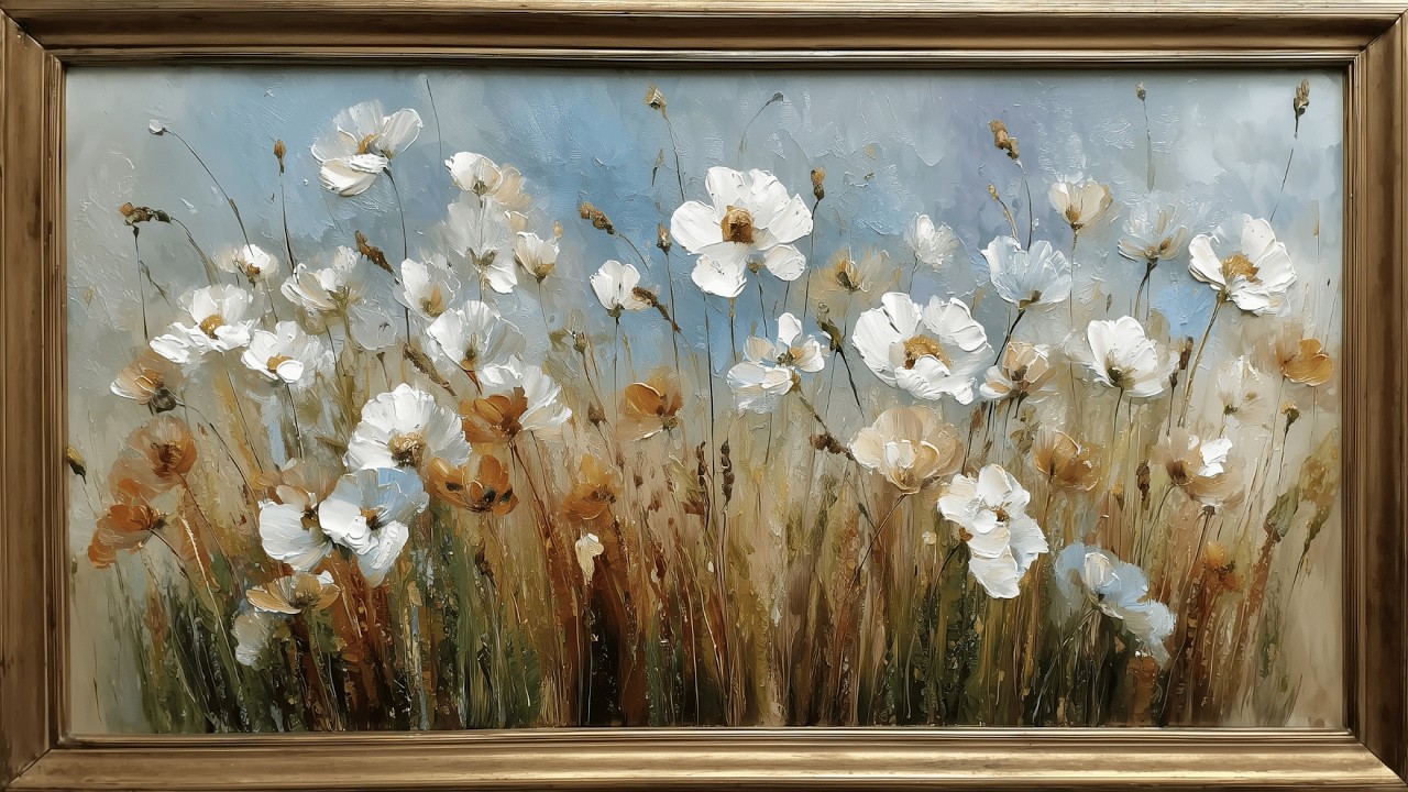 Spring White Wildflowers 🌿 | Vintage Oil Painting 4K Frame TV Art Screensaver (No Music)