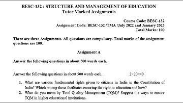 BESC 132 IGNOU SOLVED ASSIGNMENT 2022 2023 ENGLISH STRUCTURE AND MANAGEMENT OF EDUCATION