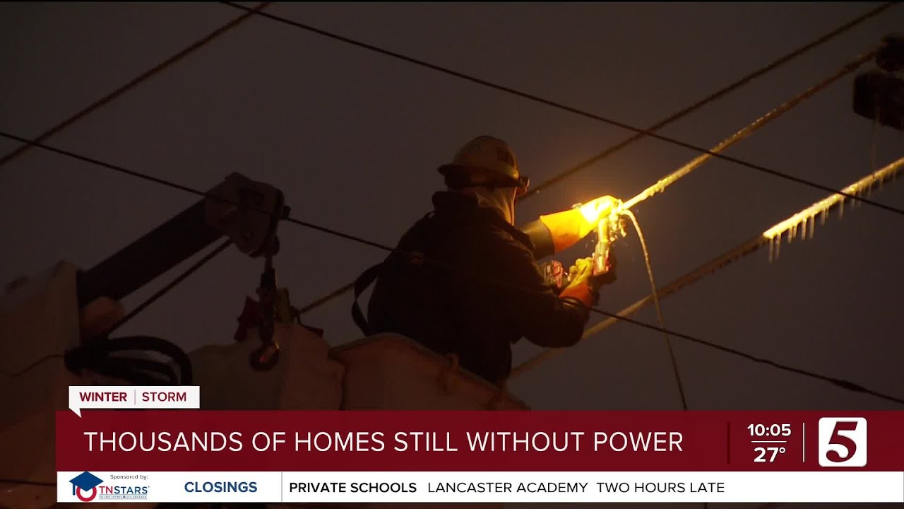 Power restoration efforts continue as thousands of Middle Tennessee homes remain without electricity