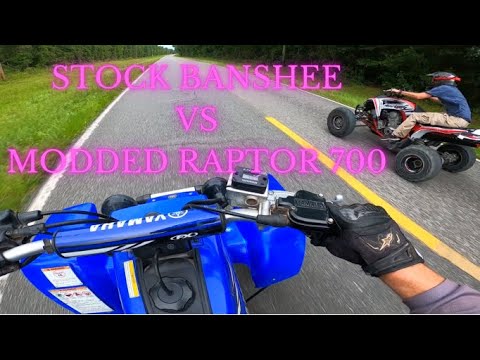 STOCK Banshee VS Modified Raptor! Raptor Mods - Monster Exhaust, PCV, FCI, AT19X10-9 Rear Tires.