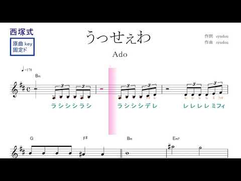 【西塚式】うっせぇわ（Ado）原曲key 固定ド読み／ドレミで歌う楽譜【コード付き】