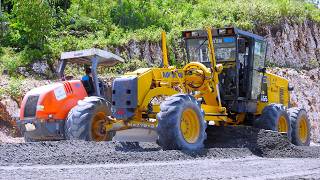 Massive Aggregate Unload! Komatsu GD555 Grader Levels Mountain Highway