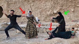 Grandmother's arrival and husband's anger at monster's first wife's attacks