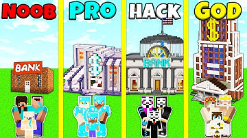 Minecraft Battle: NOOB vs PRO vs HACKER vs GOD: BANK ROBBERY HOUSE BASE BUILD CHALLENGE / Animation