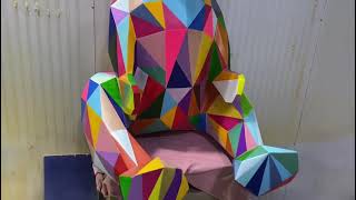 Colorful Geometric Bear Sculpture | Modern Fiberglass Pop Art Bear Statue