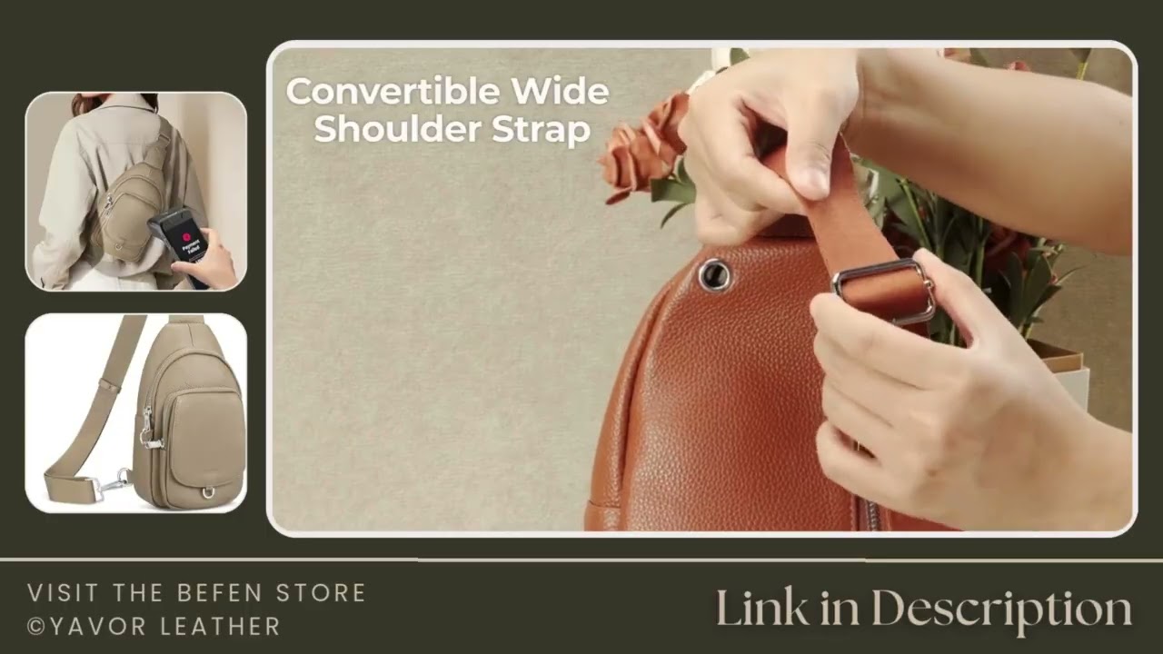 RFID Small Crossbody Chest Bag, Top Grain Cowhide Leather Fanny Pack with Lock, Adjustable Strap