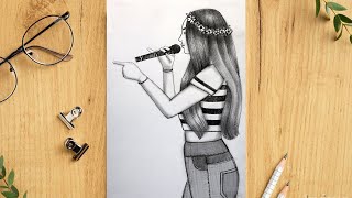 How to draw a singing girl - Pencil drawing || Easy drawing for beginner || Girl drawing || drawing