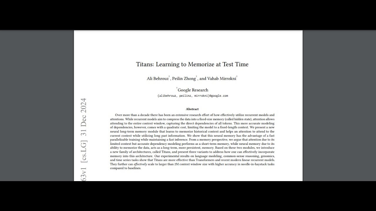 Titans: Learning to Memorize at Test Time | Podcast - YouTube