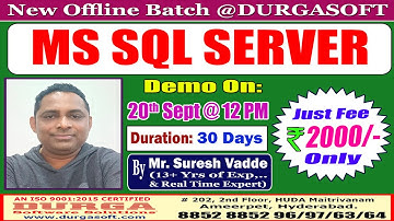 MS SQL SERVER Offline Training @ DURGASOFT