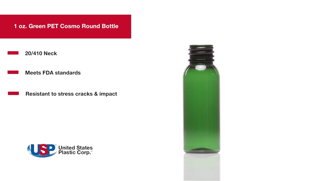 1oz GREEN PET COSMO ROUND BOTTLE | U.S. Plastic Corporation®