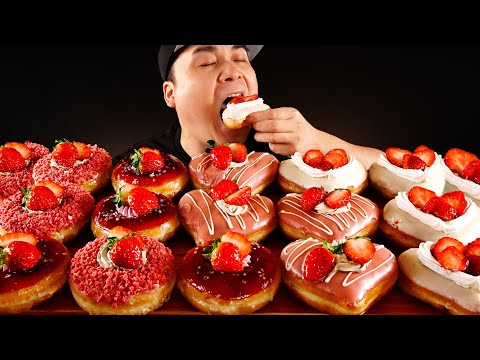 크리스피크림 도넛 신제품 스트로베리 4종 먹방~!! 리얼사운드 Krispy Kreme Donuts New Product Strawberry Party