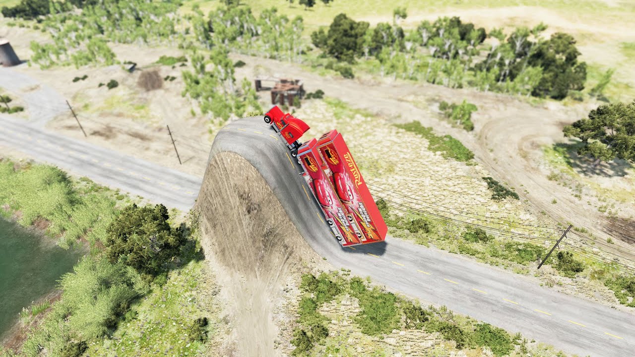 Cars Trucks vs Giant Bulge Jump – BeamNG.Drive