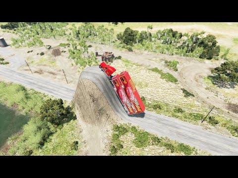 Cars Trucks vs Giant Bulge Jump – BeamNG.Drive