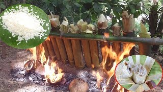 survival technique  cook rice in bamboo