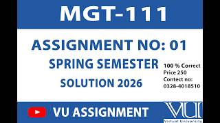 MGT111 Assignment No 01 Solution 2026  Solution  || BY VU ASSIGNMENT ||