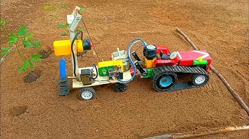 mini tractor tree planting machine  | diy tractor trolley wheat loading |  hole digger machine