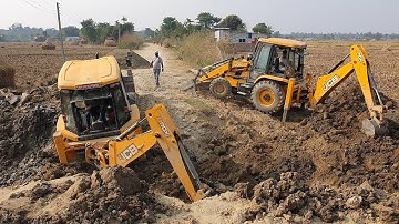 Two JCB Backhoe Loader Working Together For Bridge Foundation Construction - JCB Backhoe Video 2