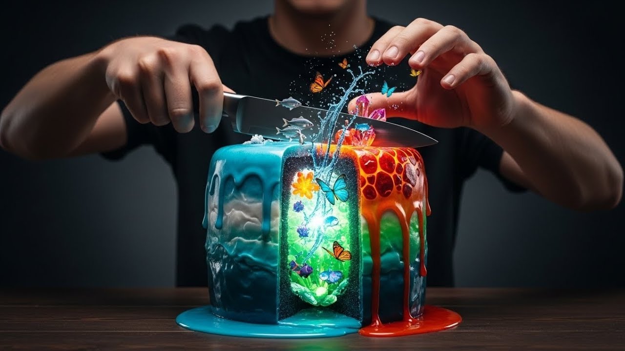 Which Nature Cake Cut Sound Is Your Favorite? 🌊🔥 | AI ASMR Cake Cutting | Oddly Satisfying